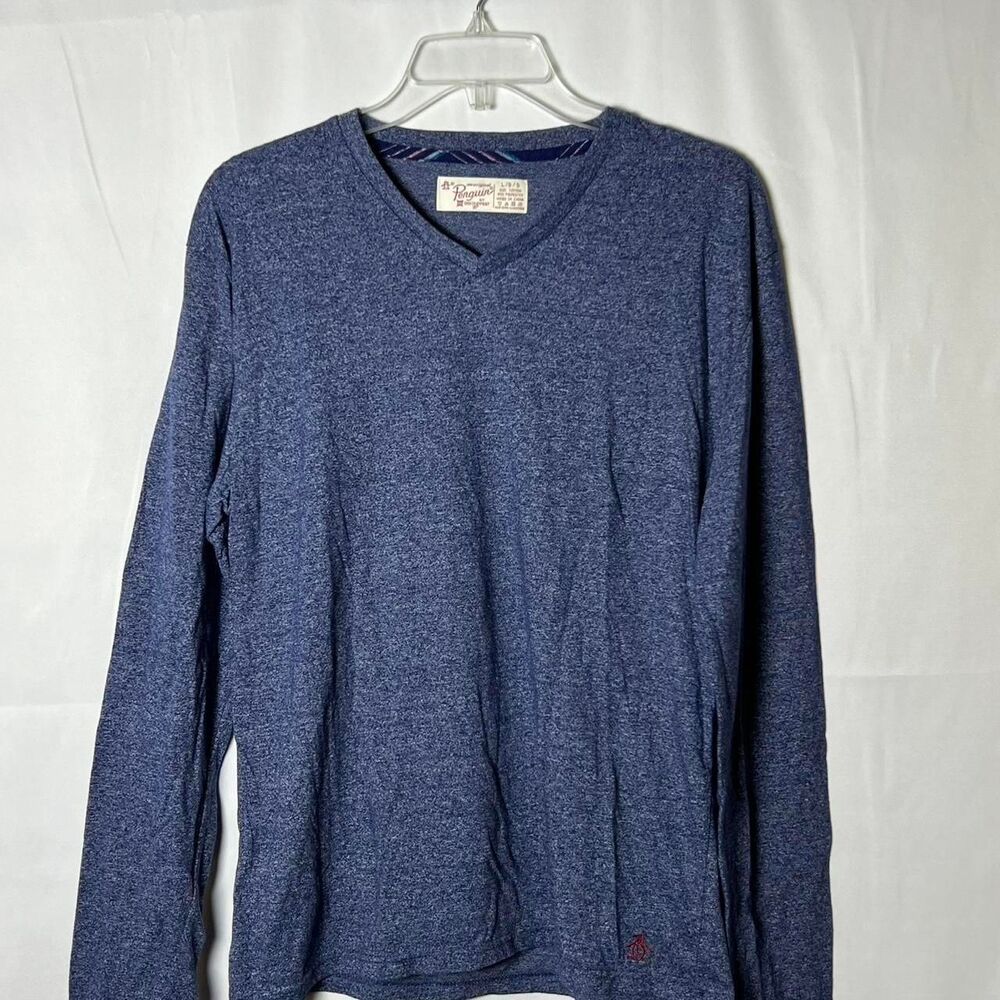 Men’s Vintage Original‎ Penguin Munsingwear Blue V-Neck Long Sleeve Tee Size L